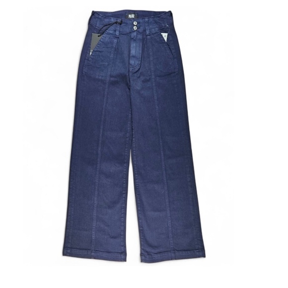 Paige Brooklyn Cropped Pants Wide Leg High Rise Front Seam Stretchy Blue Size 23 - Picture 1 of 8